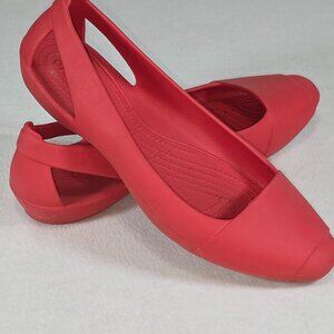 Crocs, Red Slip-on Flats, Dressy Shoes, Women’s Size 10
